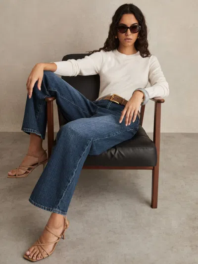 Reiss Mid Blue Petite Mid Rise Straight Leg Jeans
