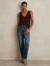 Reiss Mid Blue Petite Straight-leg Turn-up Jeans