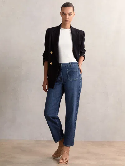 Reiss Mid Blue Petite Straight-leg Patch-pocket Jeans