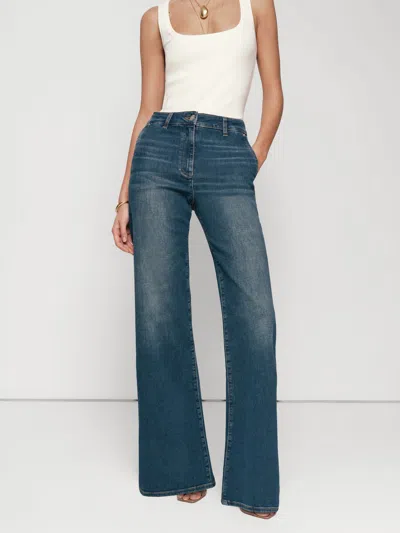 Reiss Mid Blue Petite Wide-leg Jeans
