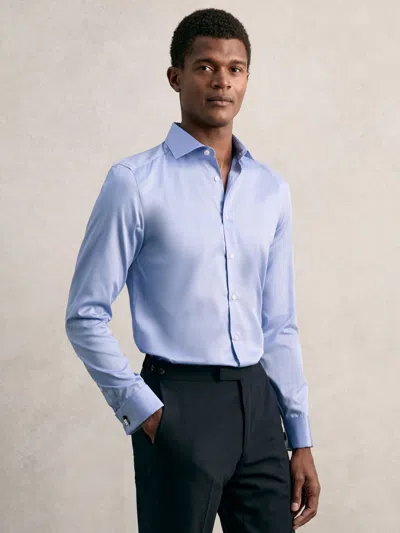 Reiss Mid Blue Remote Double Cuff Slim-fit Cotton-sateen Shirt