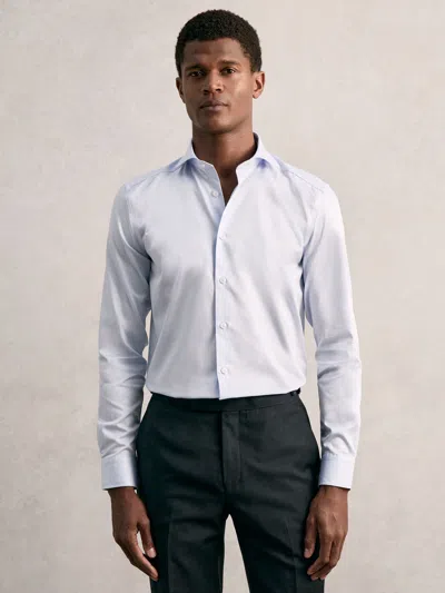 Reiss Mid Blue Remote Reg Cotton Satin Cutaway Collar Shirt