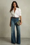 Reiss Mid Blue Sakura Patch-pocket Flared Jeans