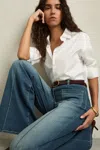 Reiss Mid Blue Sakura Petite Patch-pocket Flared Jeans