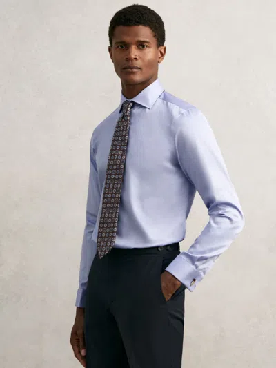 Reiss Mid Blue Slim Fit Cotton Satin Double Cuff Shirt