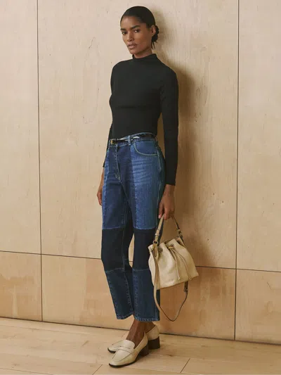 Reiss Mid Blue Straight-leg Patchwork Jeans