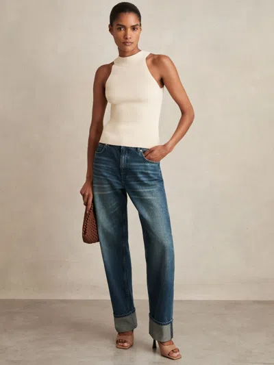 Reiss Mid Blue Straight-leg Turn-up Jeans