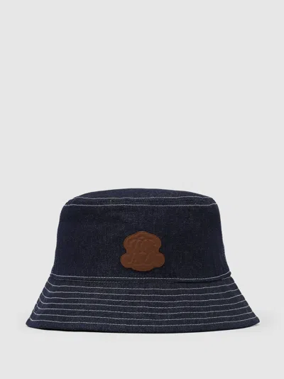 Reiss Mid Blue Sulby Monogram-patch Denim Bucket Hat In Black