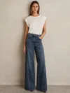 Reiss Mid Blue Twist Seam Wide Leg Jeans