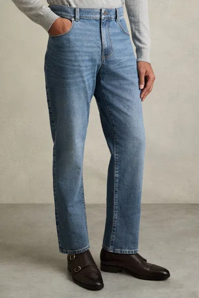 REISS MID BLUE WASH BISHOPSGATE STRAIGHT-LEG JEANS