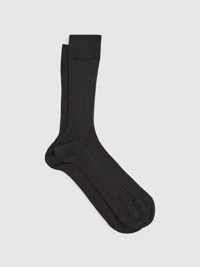 Reiss Mid Grey Feli Ribbed Mercerised Cotton Blend Sock In Black