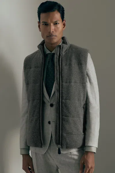 Reiss Mid Grey Melange Atelier Quilted-cashmere Gilet