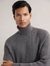 Reiss Mid Grey Melange Cable-knit Roll-neck Jumper With Wool In Animal Print