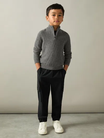 Reiss Mid Grey Melange Chester 9-13 Yrs Zipped Funnel-neck Wool Jumper
