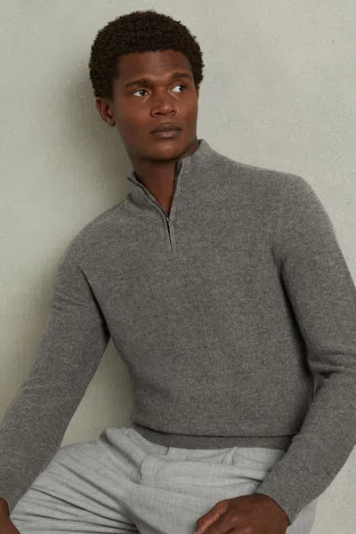Reiss Mid Grey Melange Wool Zip-neck Jumper