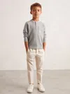 Reiss Mid Grey Melange Cotton Blend Rib Knit Henley Top In Gray