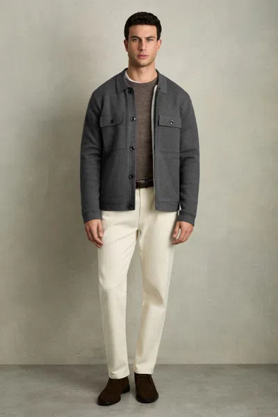 Reiss Mid Grey Melange Heritage Fleece-lined Button-through Jacket