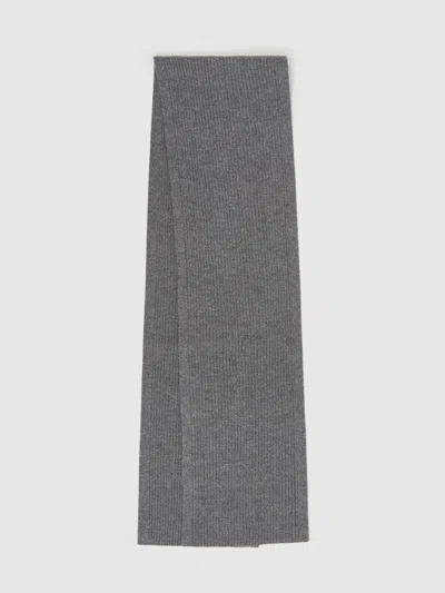 Reiss Mid Grey Melange Ribbed Merino Scarf In Gray