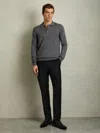 Reiss Mid Grey Melange Trafford Merino Wool Polo Shirt In Gray