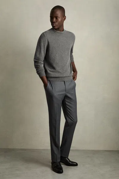 Reiss Mid Grey Melange Wool Argyle Crew-neck Jumper