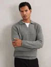 Reiss Mid Grey Melange Wool-cashmere Open-collar Jumper In Gray