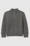 Reiss Mid Grey Melange 3-9 Yrs Zipped Funnel-neck Wool Jumper