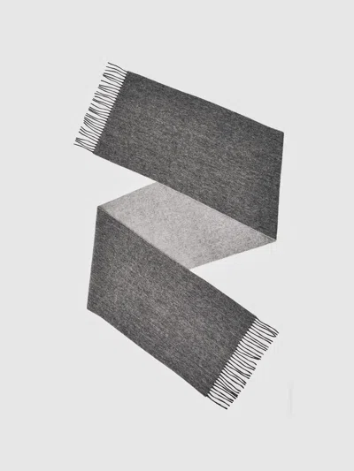 Reiss Mid Grey Melange/light Grey Wool-cashmere Script-logo Scarf In Gray