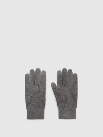 Reiss Mid Grey Merino Wool Rib-knit Gloves In Gray