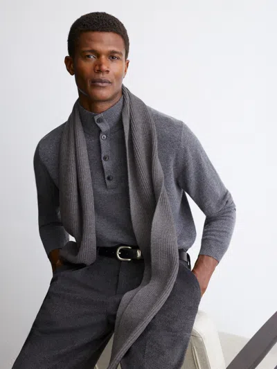 Reiss Mid Grey Merino Wool Rib-knit Scarf In Gray