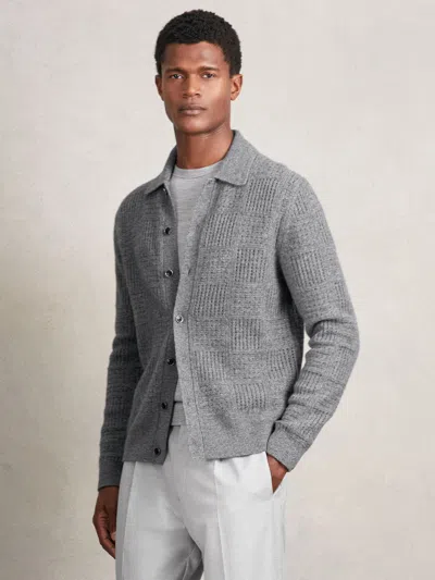 Reiss Mid Grey Wool Button Through Pointelle Shirt In Gray