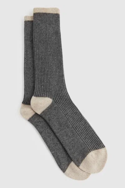 Reiss Mid Grey/oatmeal Alby Wool-cashmere Blend Ribbed Socks