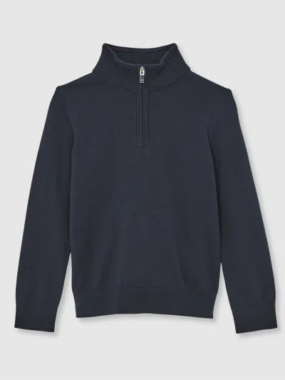 Reiss Midnight Navy 13-14 Yrs Merino Wool Half-zip Funnel Neck Jumper In Blue