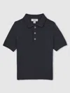 Reiss Kids' Midnight Navy 13-14 Yrs Merino Wool Short Sleeve Polo Shirt In Blue