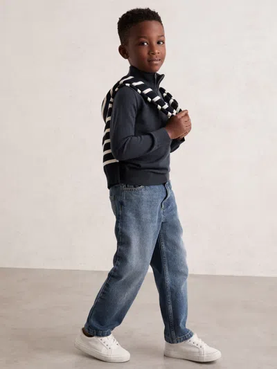 Reiss Midnight Navy 9-13 Yrs Merino Wool Half-zip Funnel Neck Jumper In Blue