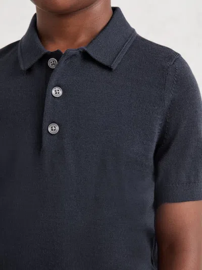 Reiss Midnight Navy 9-13 Yrs Merino Wool Short Sleeve Polo Shirt In Blue