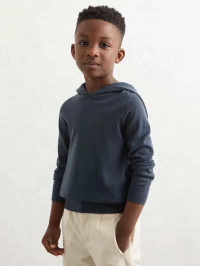 Reiss Midnight Navy Holland Merino Wool Hoodie In Blue