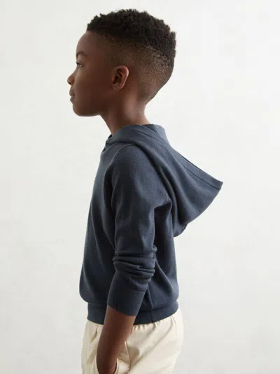 Reiss Kids' Midnight Navy Merino Wool Hoodie In Blue