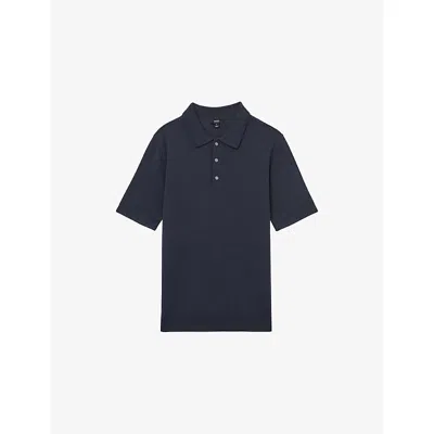 Reiss Kids' Manor Half-button Short-sleeve Merino-wool Polo Shirt Midnight Navy