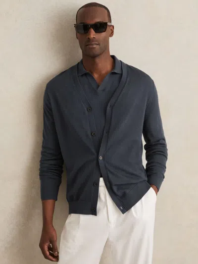 Reiss Midnight Navy Merino Wool Button-through Cardigan In Blue