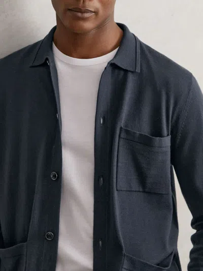 Reiss Midnight Navy Merino Wool Button-through Shirt In Blue
