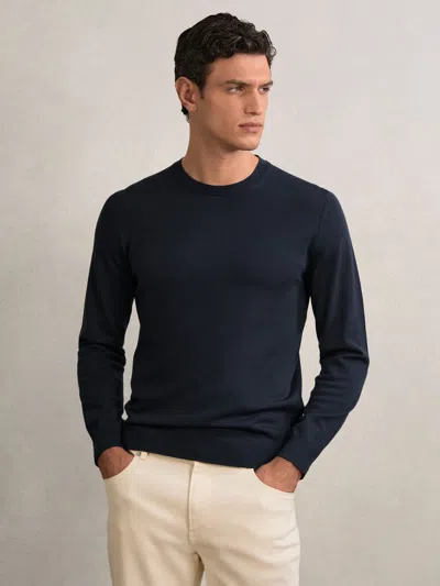 Reiss Midnight Navy Merino-wool Crew-neck Jumper In Blue