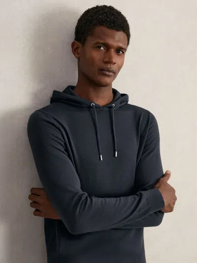 Reiss Midnight Navy Merino Wool Drawstring Hoodie In Blue