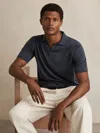 Reiss Midnight Navy Merino Wool Open Collar Polo Shirt In Gray