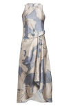 Reiss Mieke Floral Sleeveless Satin Dress In Blue