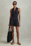 Reiss Mila - Navy Linen Double Breasted Belted Playsuit, Us 4