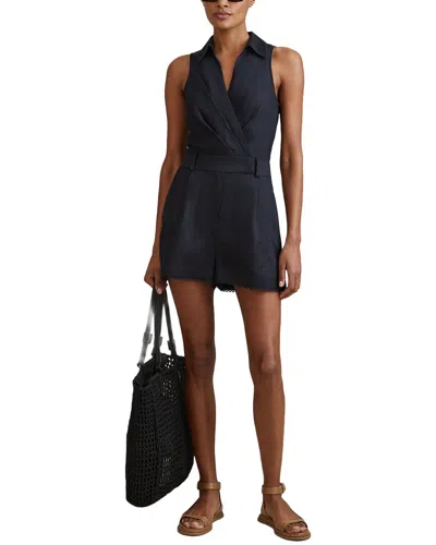 Reiss Mila Linen-blend Playsuit In Black