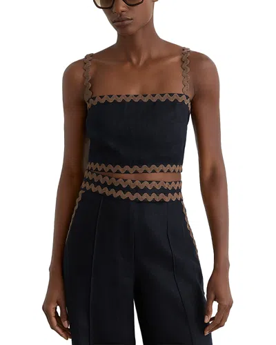 Reiss Womens Navy Ivory Mila Cropped Linen Cami Top In Gray