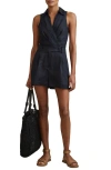 Reiss Navy Linen Double Breasted Belted Playsuit In Navy