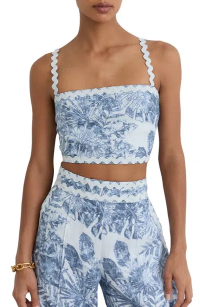 Reiss Mila Ricrac Trim Linen Crop Tank In Blue