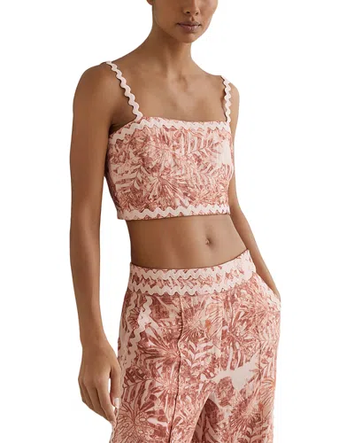Reiss Womens Pale Pink Mila Cropped Linen Top